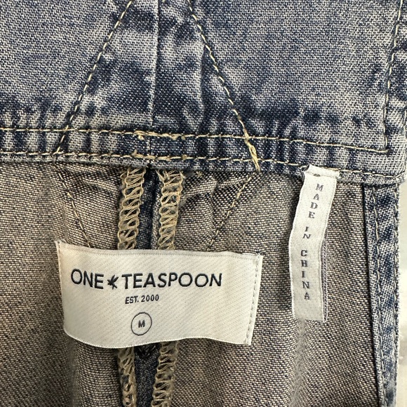 One Teaspoon Blue Denim cropped Wide Leg Overalls - Picture 3 of 7